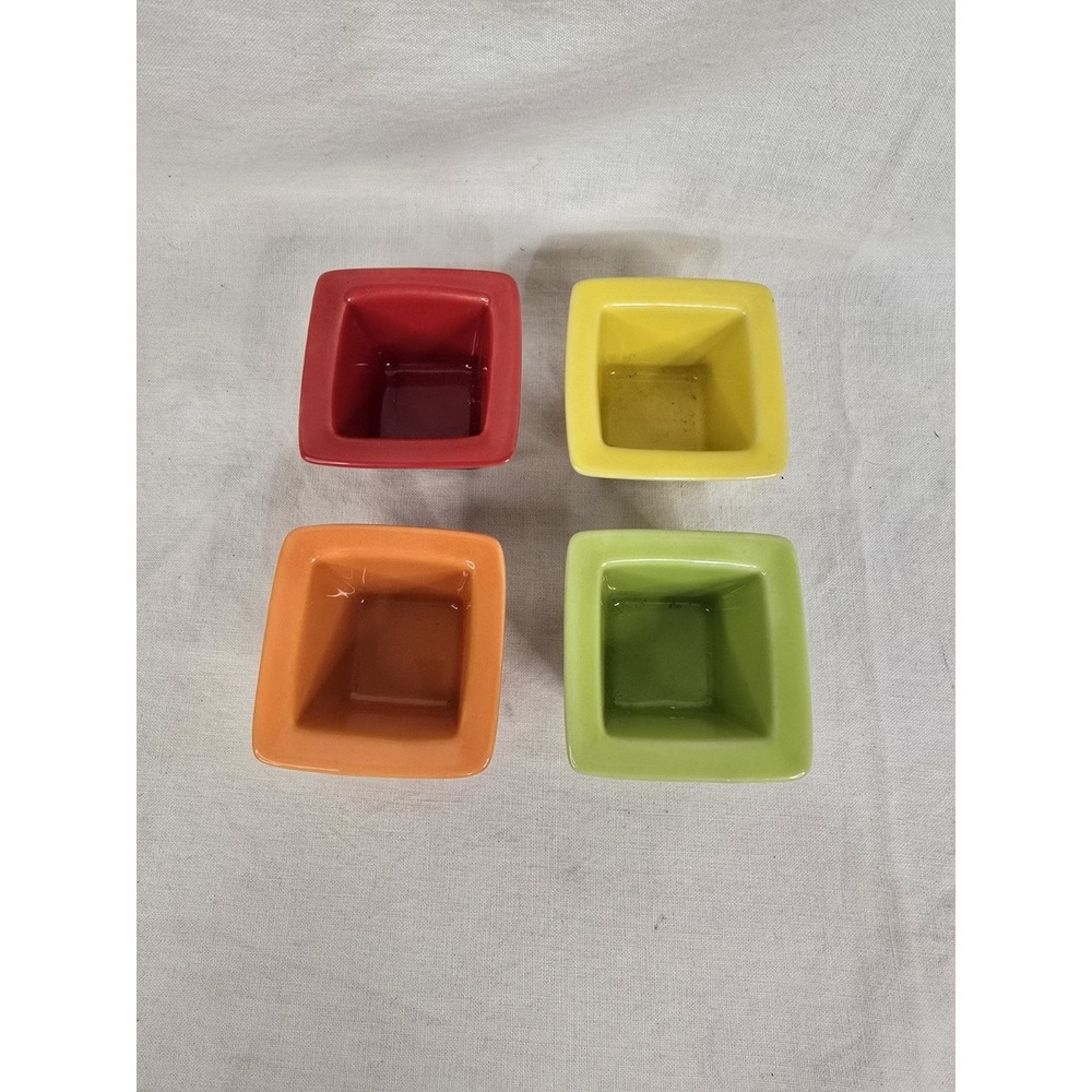 Pier 1 Imports Ceramic Square Ramekins Dipping Bowls Set of 4‎ Multicolor Glazed